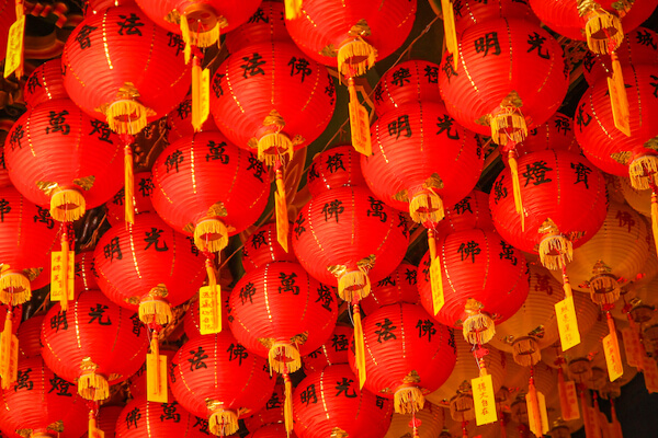 Red and Yellow Lanterns in Kek Lok Si temple in Penang, Malaysia