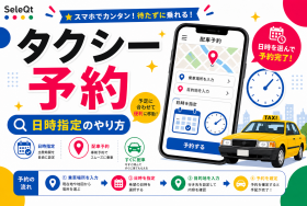 タクシー予約と日時指定の流れを示すSELEQT記事サムネイル