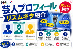 芸人メンバーのプロフィールとリズムネタ紹介を示すSELEQT記事サムネイル